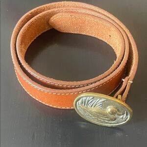 Brown Leather Vintage Belt with Decorative solid Brass Oval Duck Buckle